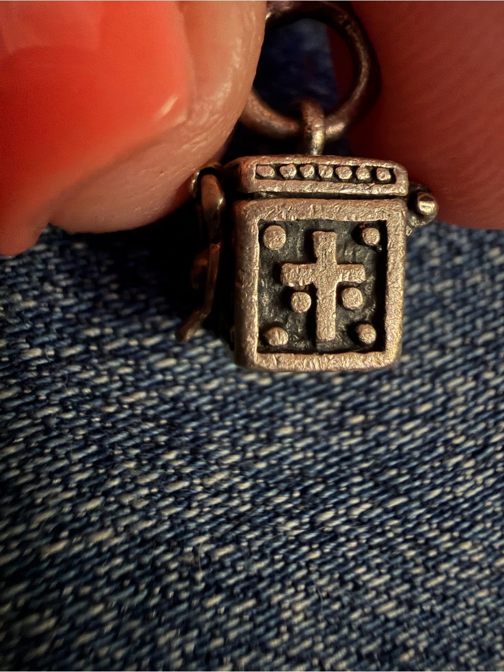 Antique Sterling Silver Square Prayer Box Pendant